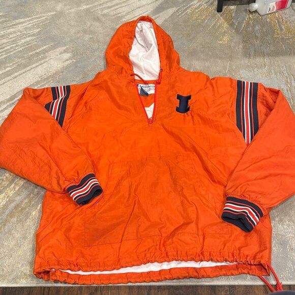 Vintage 1990s IllinoisIlliniChampion 1/4 Zip Windbreaker Pullover sizeL